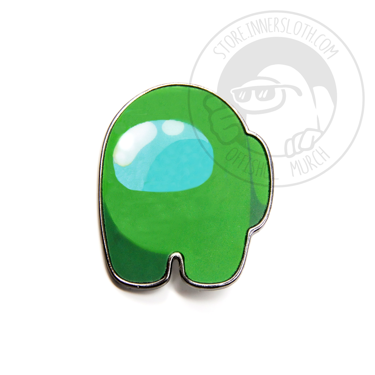 A still image of the Among Us: Lenticular Impostor Pin in Green.