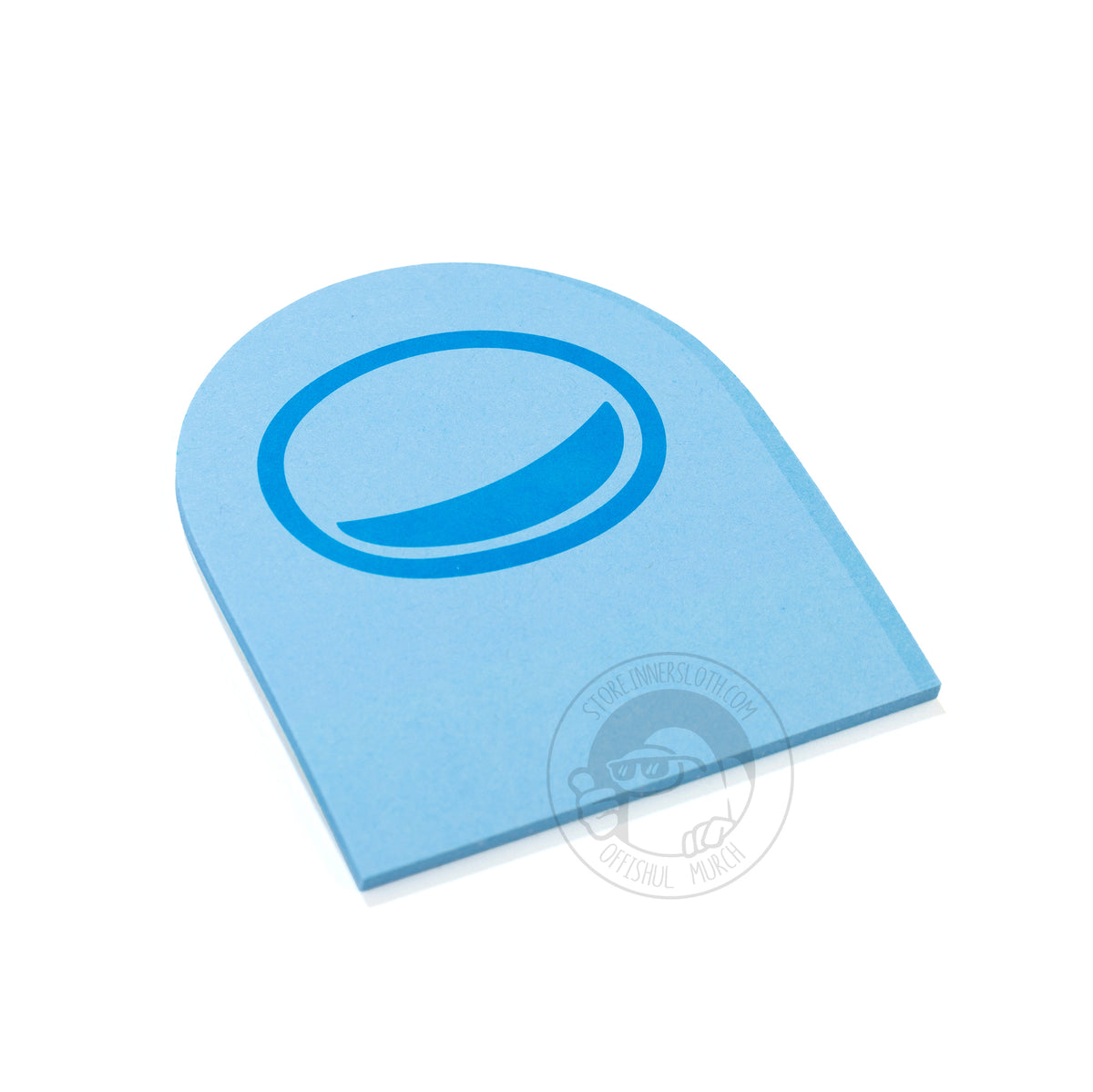 A product photo of the blue pack of Crewmate Post-It Notes placed diagonally.
