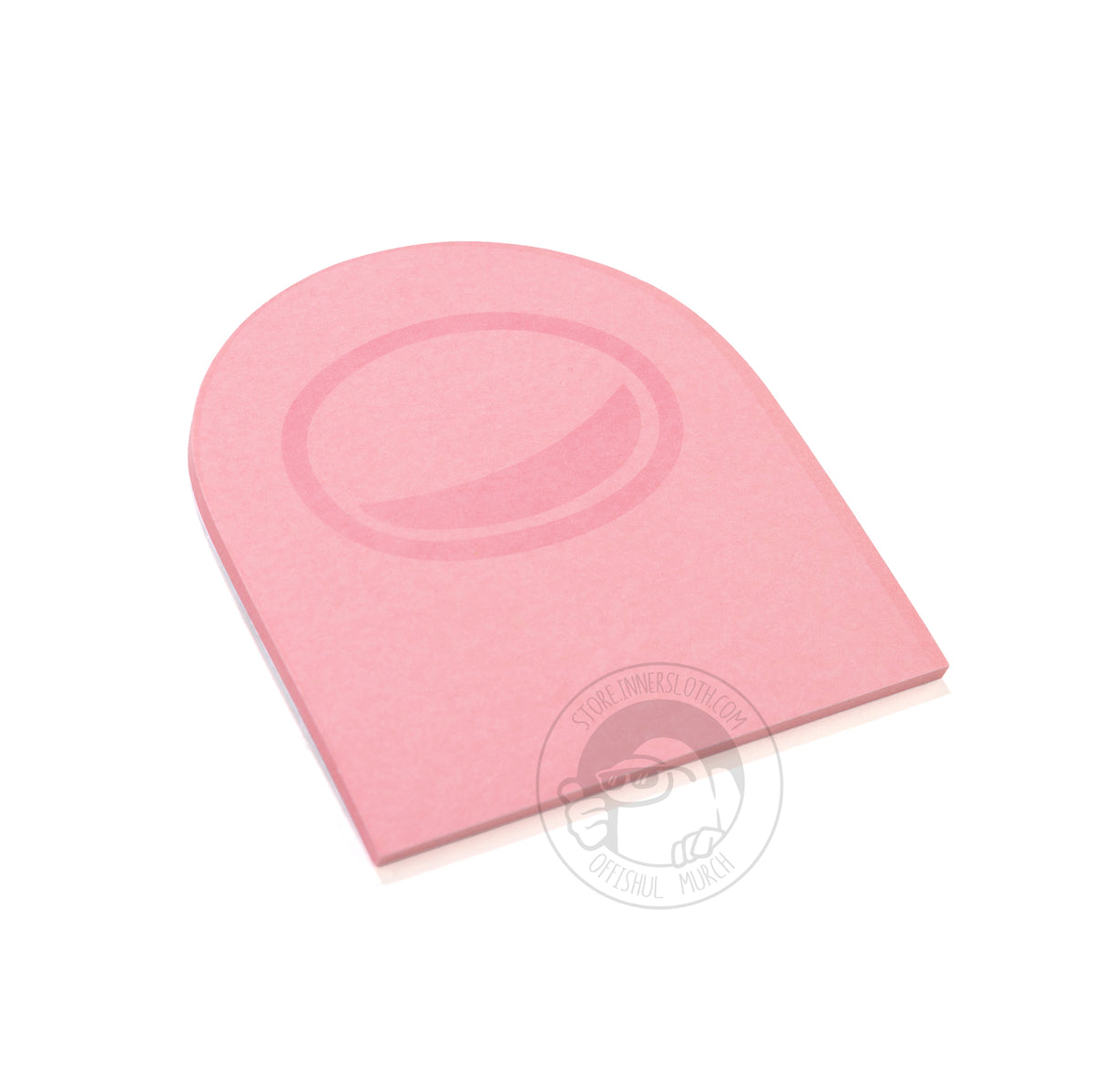 A product photo of the pink pack of Crewmate Post-It Notes placed diagonally.