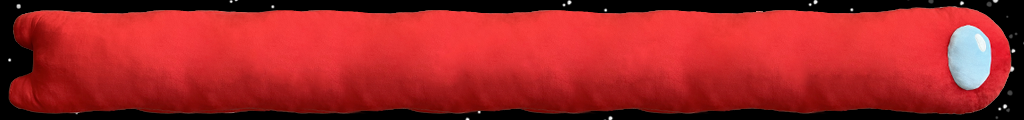 Extra long, red Longbean plushie soaring through starry space.