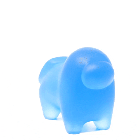 Animated GIF turnaround of Horse-shaped Crewmate figurine made of translucent blue resin.