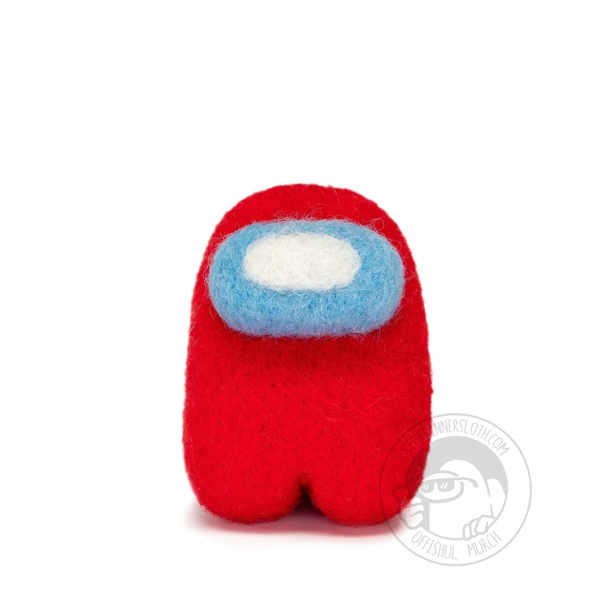 A front-facing photograph of the Needle Felted Mini Crewmate by Amarte Studio on a white background. 