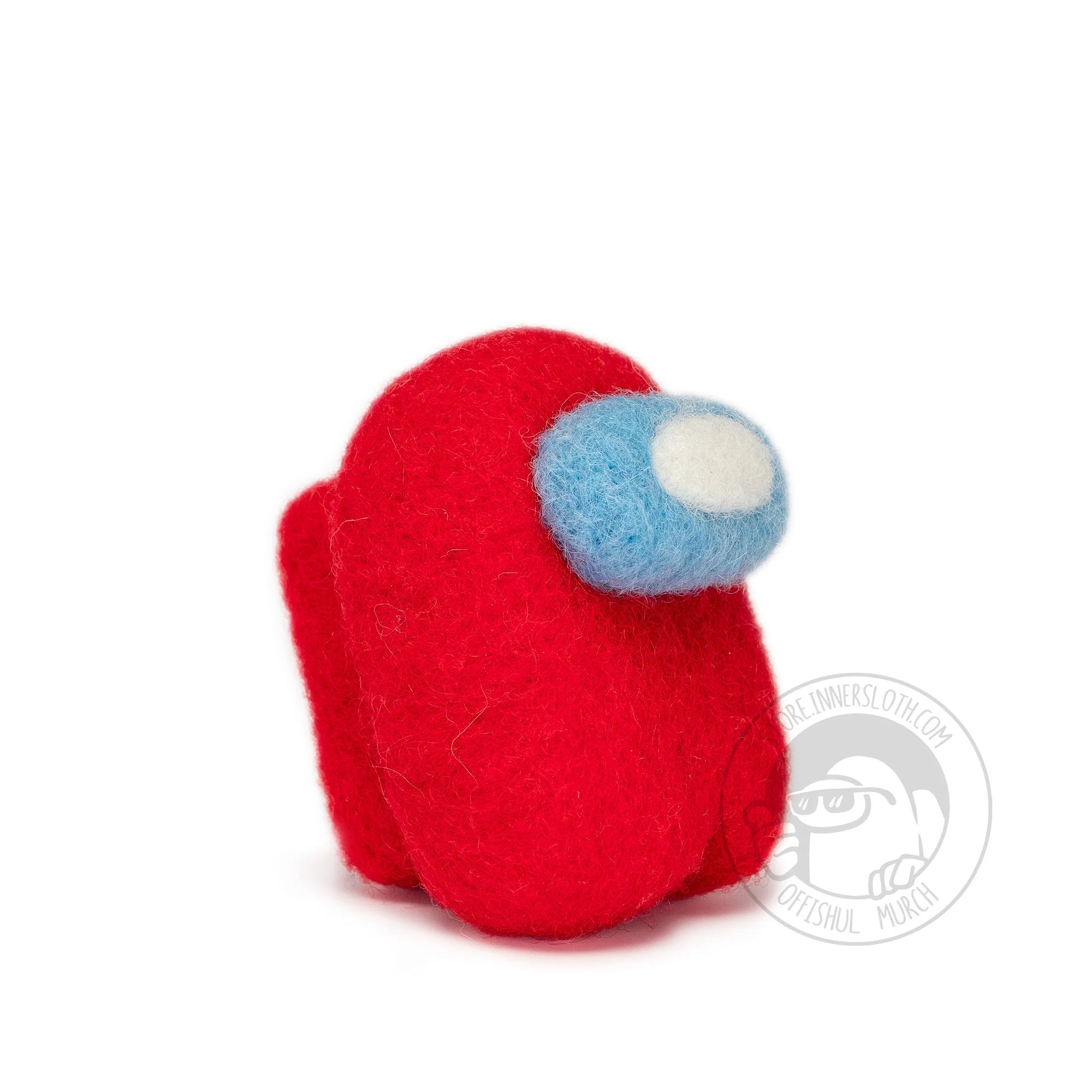 A front-facing photograph of the Needle Felted Mini Crewmate by Amarte Studio on a white background. 