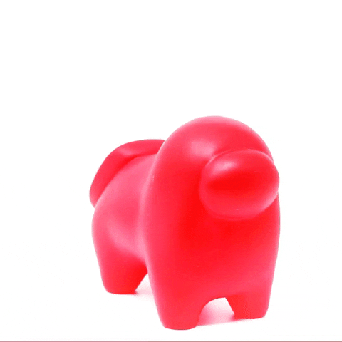 Animated GIF turnaround of Horse-shaped Crewmate figurine made of translucent red resin.