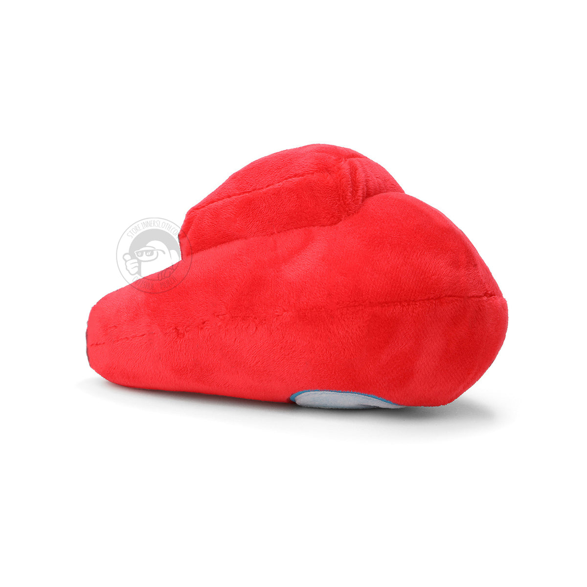A product photo of the red Among Us: Crewmate Plush by Frisk Wolfie flat on its face.