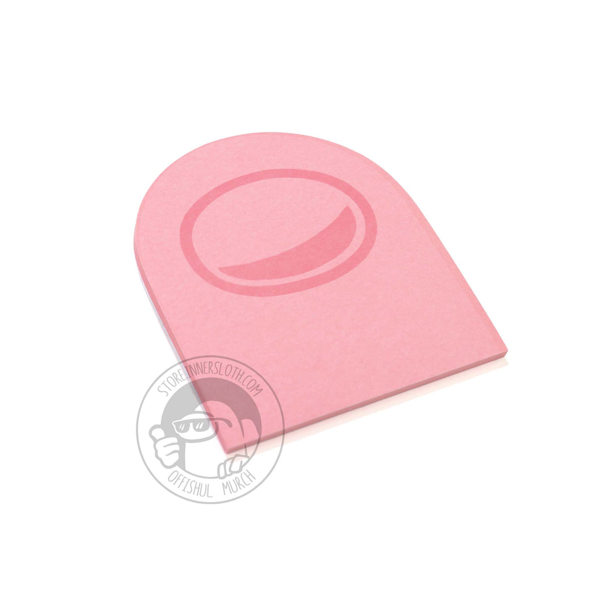 A product photo of the pink pack of Crewmate Post-It Notes placed diagonally.