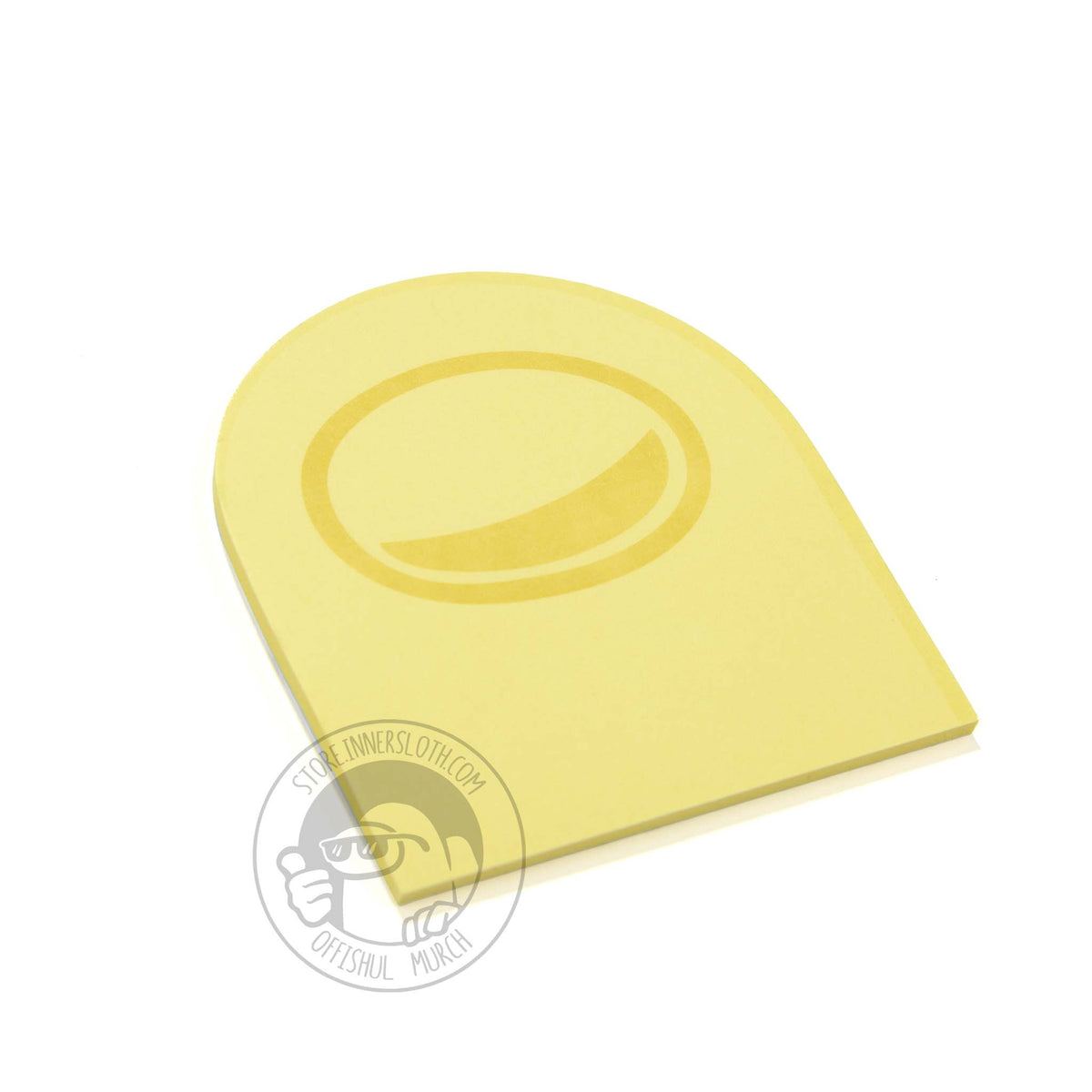 A product photo of the yellow pack of Crewmate Post-It Notes placed diagonally.