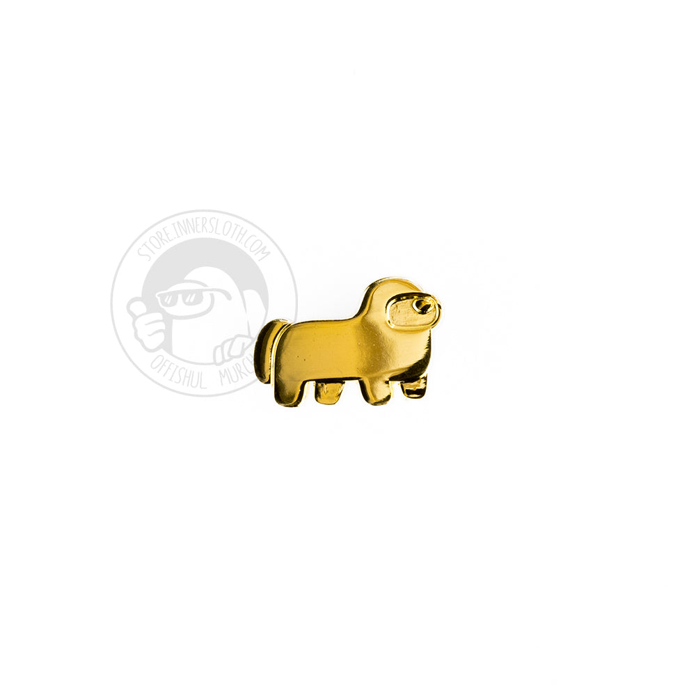 A product photo of a Golden Horsemate enamel pin.