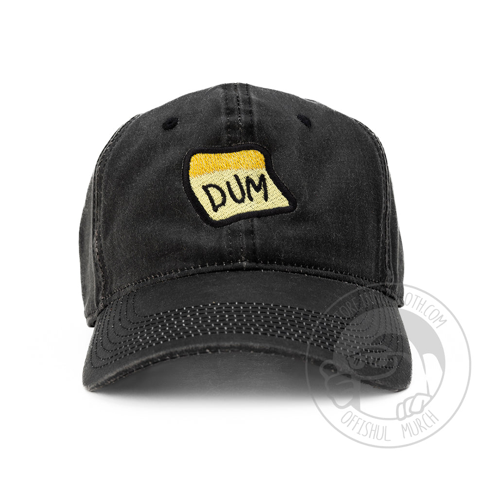  Front view photo of the black DUM hat