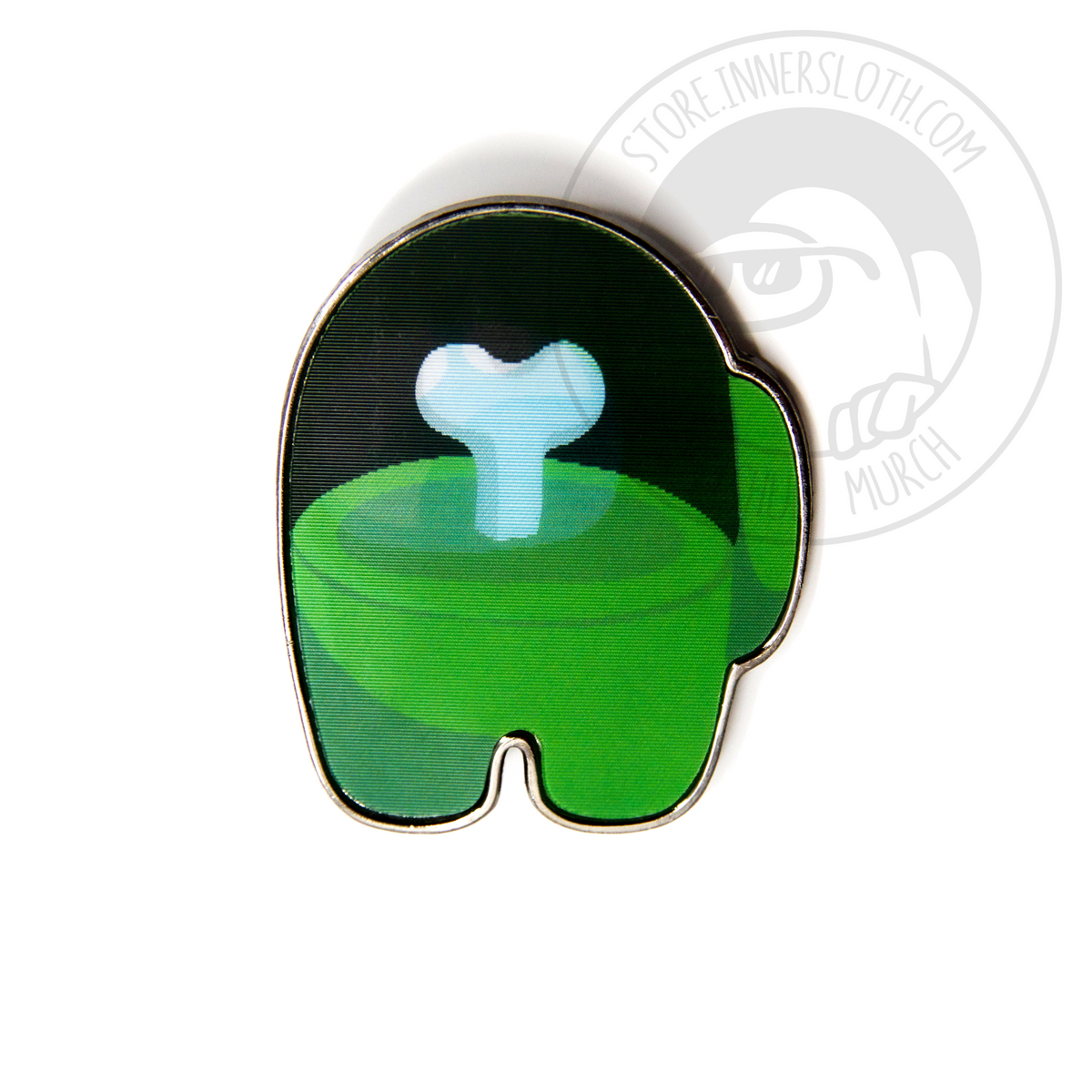 A still image of the Among Us: Lenticular Crewmate Pin in Green, showing the bone.